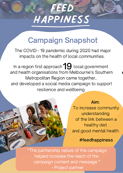 image shows text and pictures describing the Feed Happiness social media campaign